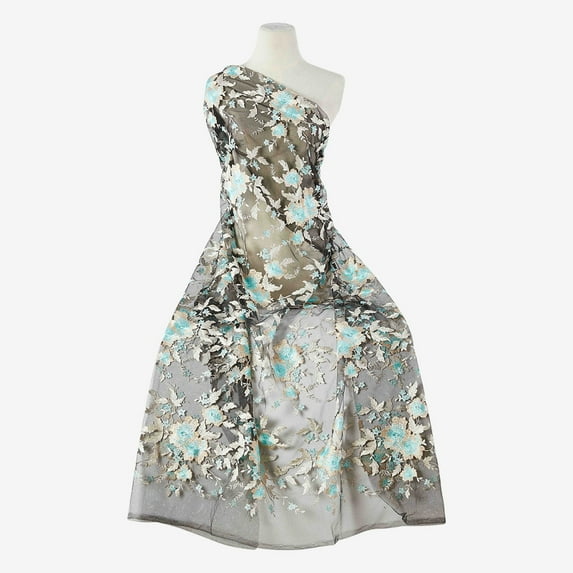 Zelouf Trisha Floral Embroidery Mesh , Sewing, DIY, Crafts Fabric by the Yard, Aqua Combo, 1 Yard