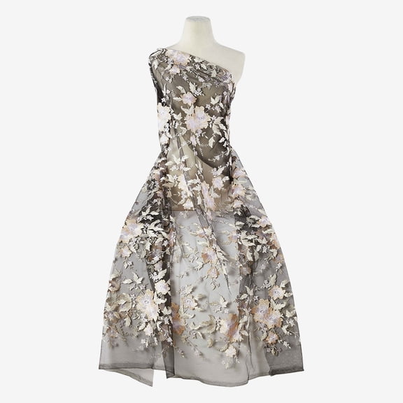 Zelouf Trisha Floral Embroidery Mesh  , Sewing, DIY, Crafts Fabric by the Yard, Lilac Combo, 5 Yard