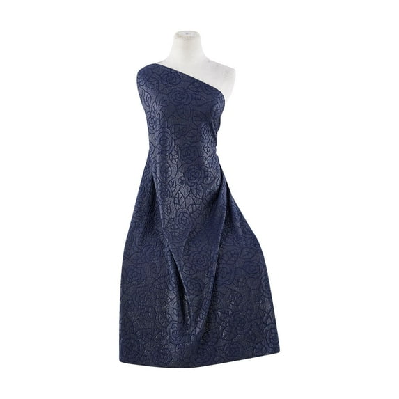 Zelouf Trust Embossed Texture Knit W/foil , Sewing, DIY, Crafts Fabric by the Yard, Luscious Navy/sil, 5 Yard