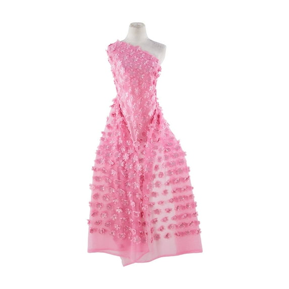 Zelouf Tulle With Laser Cut Flower , Sewing, DIY, Crafts Fabric by the Yard, Pink, 1 Yard