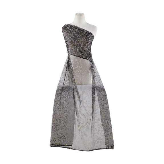 Zelouf Two-Tone Scroll Glitter On Tulle  , Sewing, DIY, Crafts Fabric by the Yard, Dove Black, 3 Yard