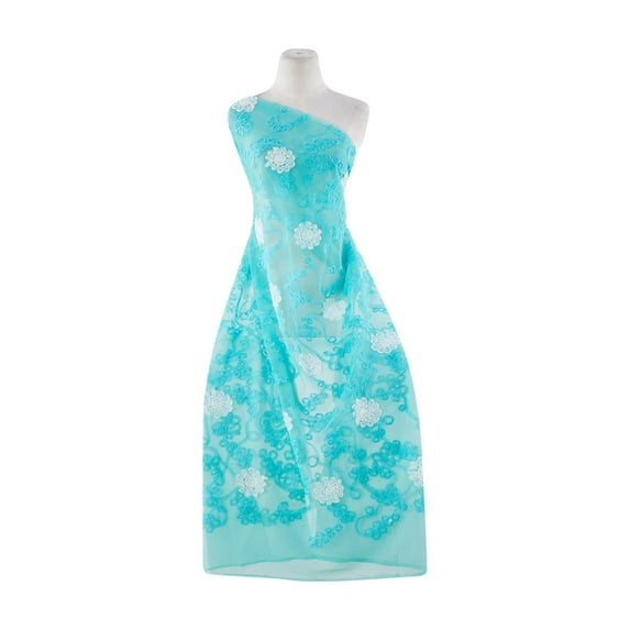 Zelouf Two Tone Sutash On Tulle , Sewing, DIY, Crafts Fabric by the Yard, Teal/white, 10 Yard