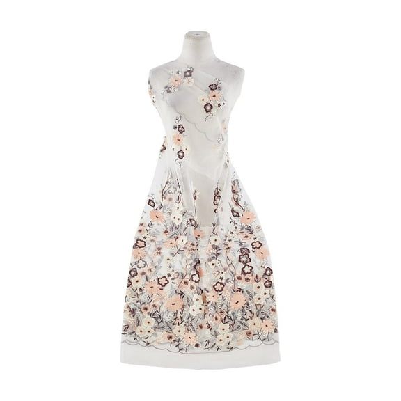 Zelouf Ulm Let It Grow Floral Emb On Mesh  , Sewing, DIY, Crafts Fabric by the Yard, Ecru Combo, 20 Yard