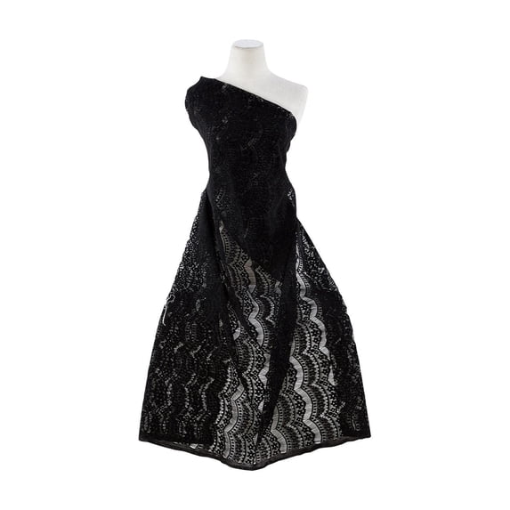Zelouf Ultra Velvet Lace , Sewing, DIY, Crafts Fabric by the Yard, Black, 1 Yard