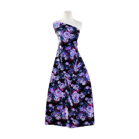 Zelouf Velvet Floral Print , Sewing, DIY, Crafts Fabric by the Yard, 964 Blk/purple, 50 Yard