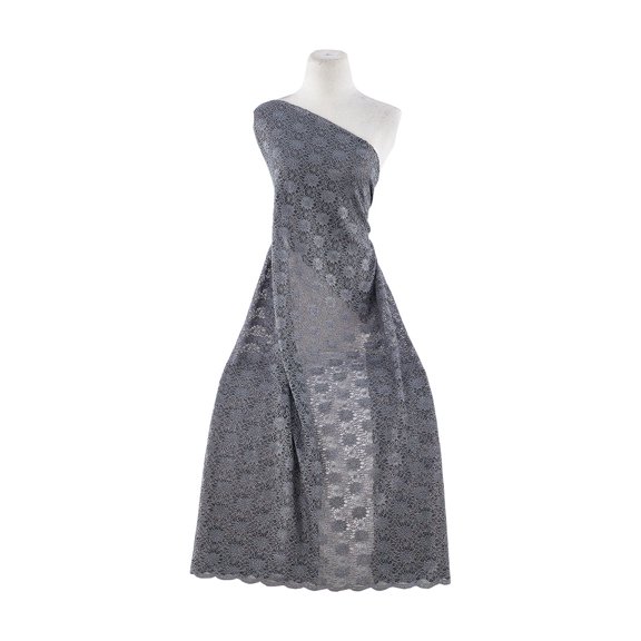 Zelouf Vermicelli Lace W/ Foil W/ Scallop Cutting  , Sewing, DIY, Crafts Fabric by the Yard, Slate Diva/sil, 5 Yard