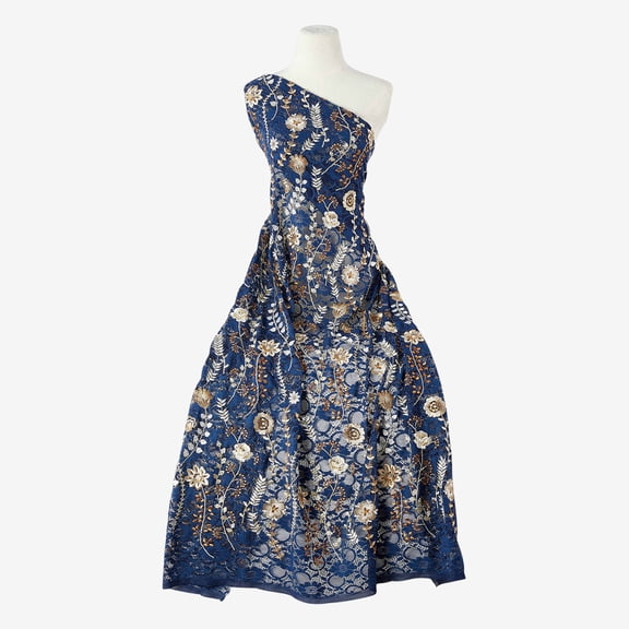 Zelouf Veronica Embroidery Lace , Sewing, DIY, Crafts Fabric by the Yard, Navy Combo, 3 Yard