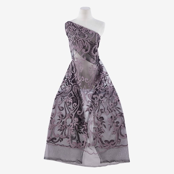 Zelouf Vienna Metallic Yarn Emb On Mesh , Sewing, DIY, Crafts Fabric by the Yard, Black/lavender, 7 Yard