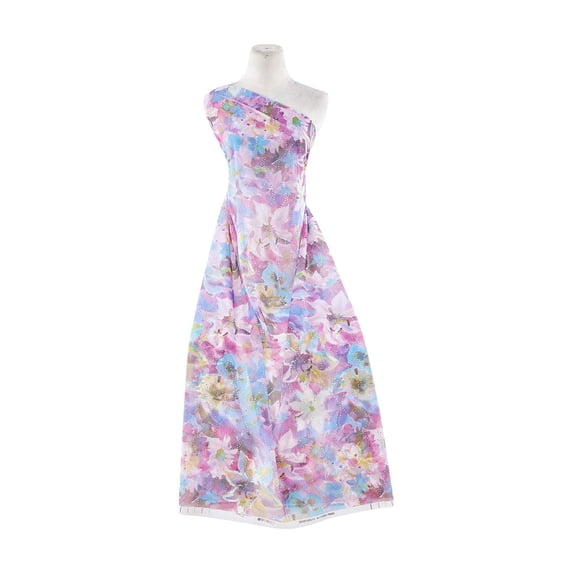 Zelouf Water Floral Print W/allover Hologram On Mjc , Sewing, DIY, Crafts Fabric by the Yard, Sky/plum/sun, 3 Yard