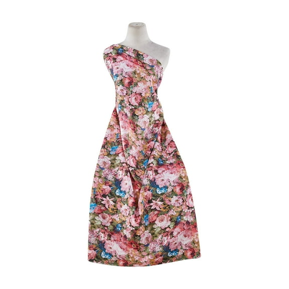 Zelouf Wild Flower On Shantung  , Sewing, DIY, Crafts Fabric by the Yard, Coral Bouquet, 3 Yard