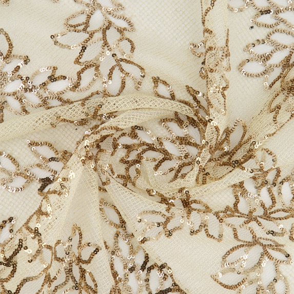 Zelouf Willow Floral Metallic Yarn W/sequins , Sewing, DIY, Crafts Fabric by the Yard, Champagne, 50 Yard