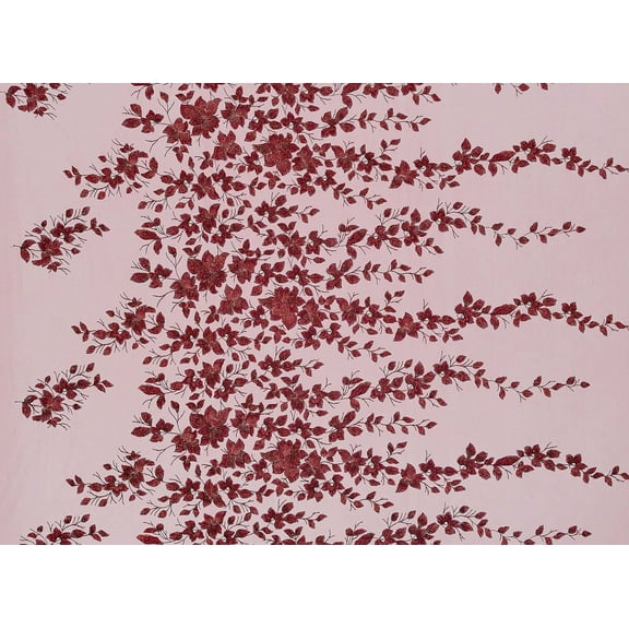 Zelouf Yarrow Embroidery Sequin Glitter Mesh , Sewing, DIY, Crafts Fabric by the Yard, Merlot Mystery, 3 Yard