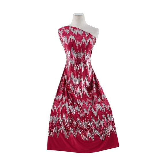 Zelouf Zig Zag 2 Tone Sequins On Single Span , Sewing, DIY, Crafts Fabric by the Yard, Cherry, 50 Yard