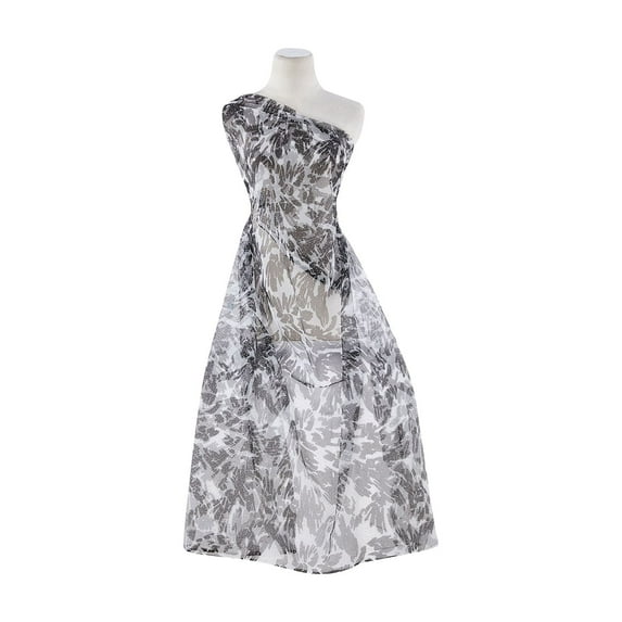 Zelouf Zig Zag Black Screen Print W/ Dot Glitter On Tulle , Sewing, DIY, Crafts Fabric by the Yard, White/blk/sil, 5 Yard