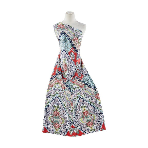 Zelouf Zina Paisley Print On Ity , Sewing, DIY, Crafts Fabric by the Yard, 347 Navy/red, 3 Yard