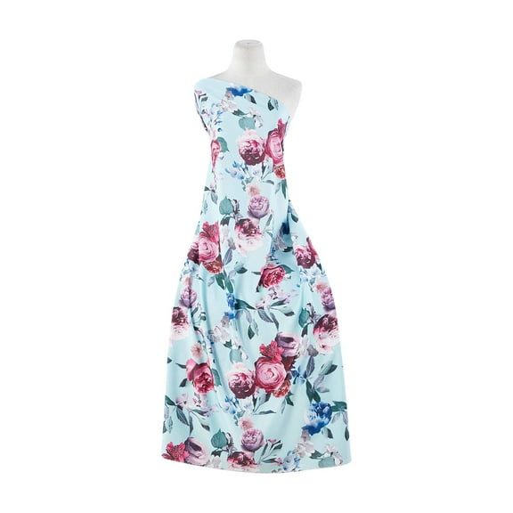 Zelouf Zs1712T-7 Print St Poly Satin , Sewing, DIY, Crafts Fabric by the Yard, 443 Mint/rose, 7 Yard