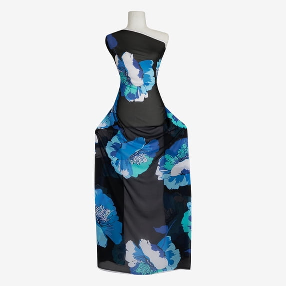 Zelouf Zs1805Eeee Print On High Multi Chiffon , Sewing, DIY, Crafts Fabric by the Yard, 947 Black/blue, 10 Yard