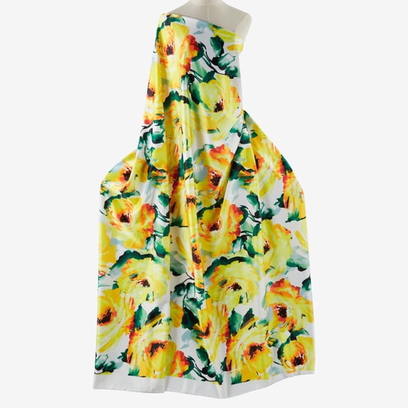 Zelouf Zs1901B Print Danielle Satin , Sewing, DIY, Crafts Fabric by the Yard, 157 Ivory/lemon, 1 Yard