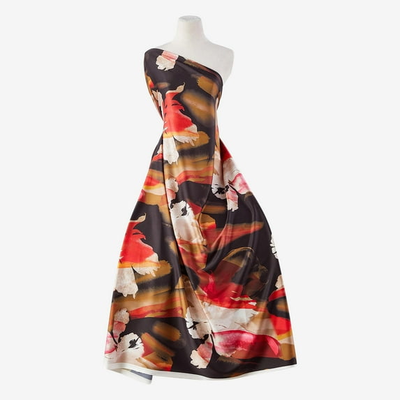 Zelouf Zs1907Y-2 Print Vera Stretch Satin , Sewing, DIY, Crafts Fabric by the Yard, 932 Black/spice, 10 Yard