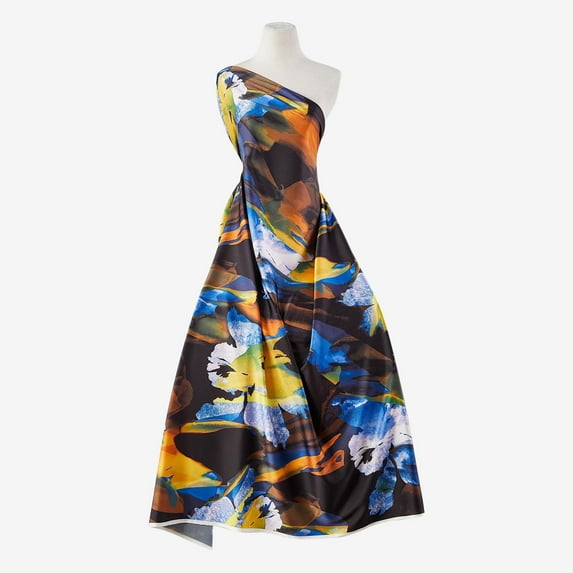 Zelouf Zs1907Y-2 Print Vera Stretch Satin , Sewing, DIY, Crafts Fabric by the Yard, 945 Blue/gold, 5 Yard
