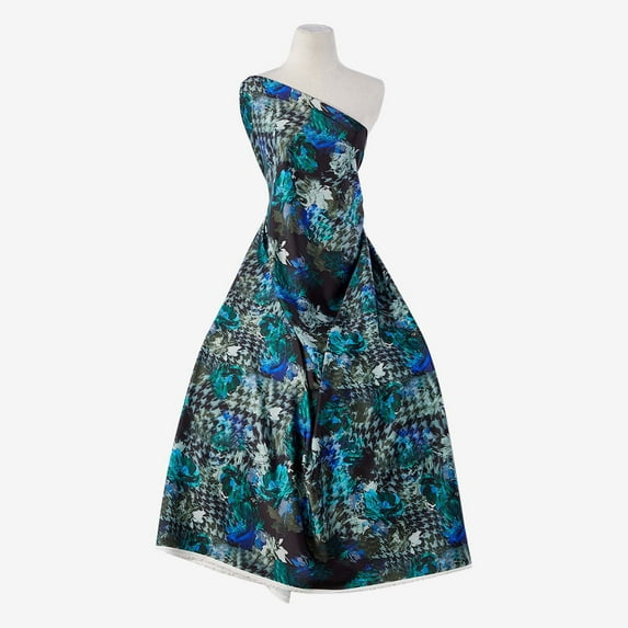 Zelouf Zs1910E Print Poly Stretch Satin , Sewing, DIY, Crafts Fabric by the Yard, 907 Taupe/teal, 1 Yard