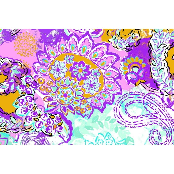 Zelouf Zw1106Bb Print Carnival , Sewing, DIY, Crafts Fabric by the Yard, White/aqua/purple, 5 Yard