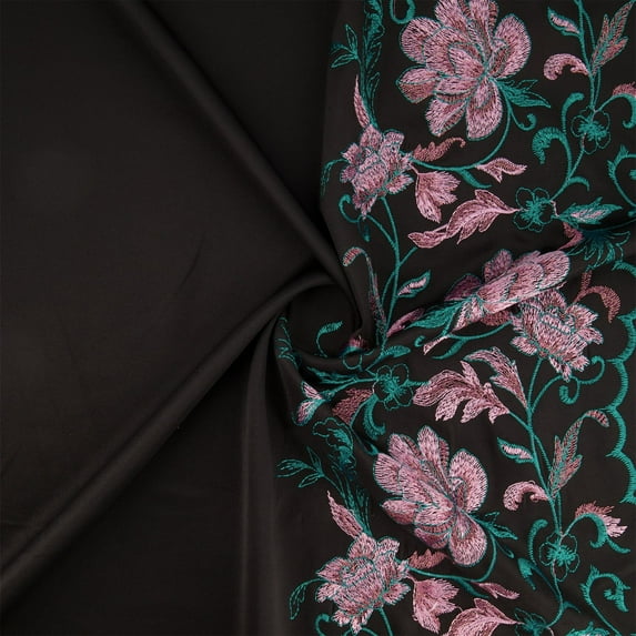 Zelouf therese Single Border Embroidery On Scuba , Sewing, DIY, Crafts Fabric by the Yard, Cool Rose, 7 Yard