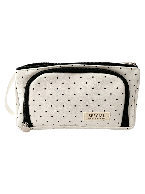 1 Pc Large-capacity Pencil Case, Pencil Bag with 2 Compartment, Pencil Pouch with Smooth Metal Zipper, White Pencil Pouch Bag with Handle for Home Work Supplies, 8.27 inch