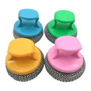 Zemara 1 Pc Stainless Steel Scrubber with Short Handle, Heavy Duty Metal Wire Scouring Pad, Kitchen Cleaning Brush for Cleaning Cast Iron, Dishes, 3.14x2.76 inch, Random Color