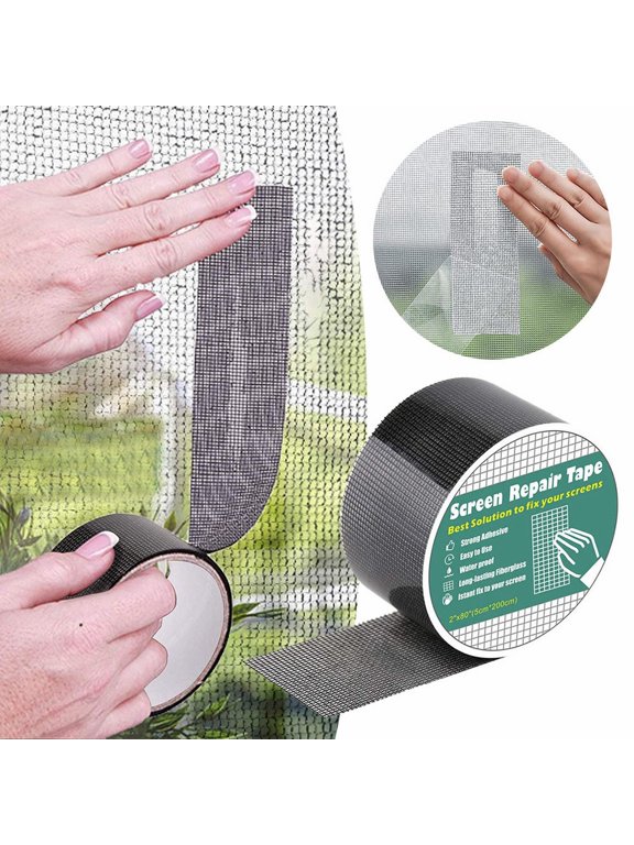 1 Roll Repair Tape for Window Screen, Heavy Duty Screen Repair Patch with PET Protective Flim, Black Strong AdhesiveWindow Screen Repair Tape for Windows or Doors, 2x80 inch