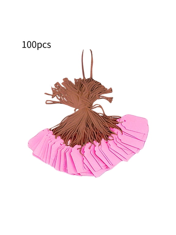 100 Pcs Price Tags with String Attached, Blank Price Tags Marking Pink Price Display Labels, Marking Strung Tags for Products, Clothing, DIY Craft, 1.89" x 0.79"