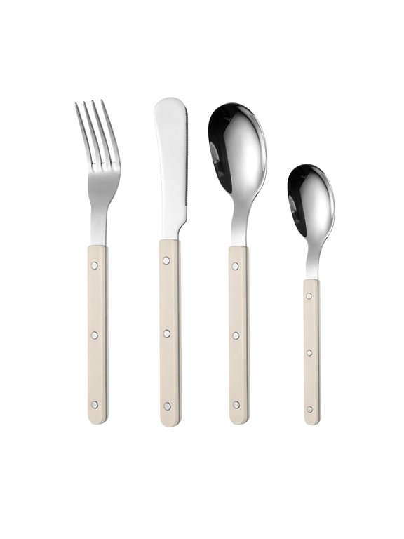 4 Pcs Flatware Set, Stainless Steel Cutlery with Colorful Handle, Lightweight Utensils, Comfortable Tableware - Fork, Knife, Spoon, Teaspoon
