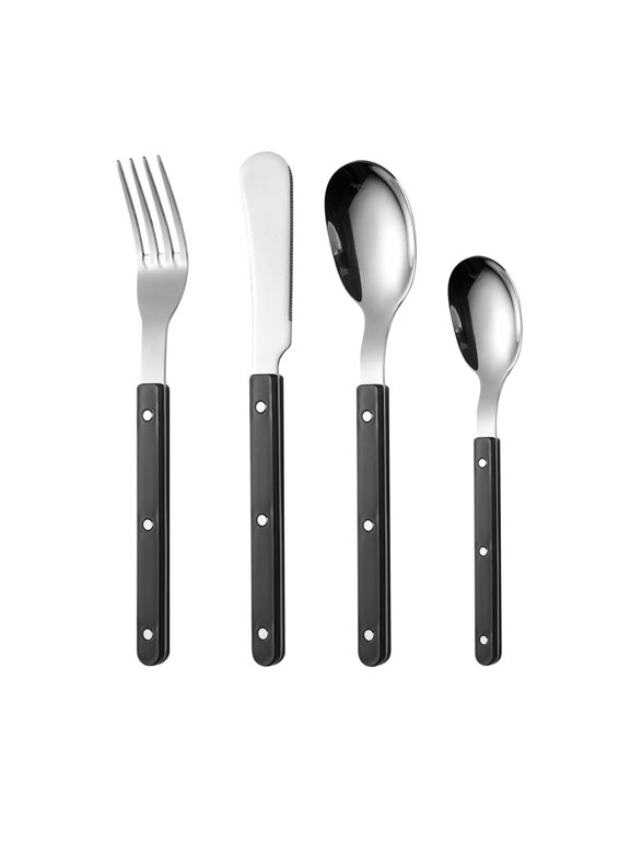 4 Pcs Flatware Set, Stainless Steel Cutlery with Colorful Handle, Lightweight Utensils, Comfortable Tableware - Fork, Knife, Spoon, Teaspoon