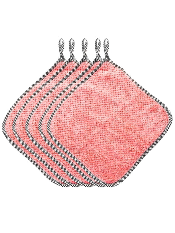 5 Pcs Kitchen Dish Cloths with Hanging Hole, Microfiber Reusable Cleaning Cloth Rags, Soft Absorbent Cleaning Dish Towels for Home Kitchen Bathroom Window Car, 9.84x9.84 inch,25x25cm,D