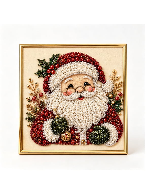Christmas Pearl Diamond Painting Art Kit With Photo Frame, Diy Christmas Pearl Beads Art Craft For Adults & Beginners, Gemstone Diamond Dots Beads Painting For Home Wall Decor,25cm,A