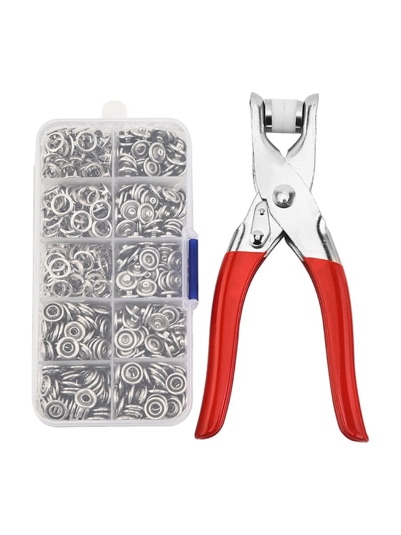 Metal Snaps Buttons kit, 1 Pc Press Pliers Tool and 1 Box 0.37 inch Five Claw Buckles, Multi-Function DIY Snap Button Kit, Durable Sewing and Craft Fastener Set for Fabric, Bag