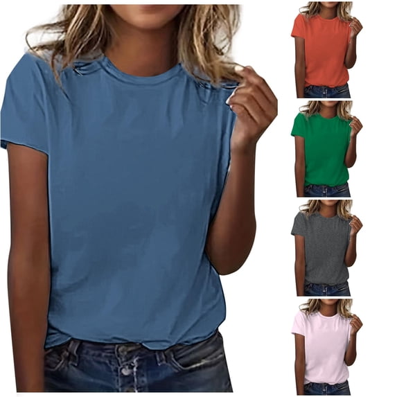 Zemara Womens T Shirts, Women's Classic Everyday Short Sleeve Solid Color Round Neck T-Shirt for Women Casual Daily Wear Versatile Wardrobe Navy S