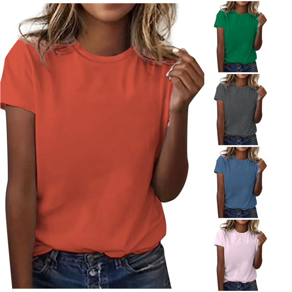 Zemara Womens T Shirts, Women's Classic Everyday Short Sleeve Solid Color Round Neck T-Shirt for Women Casual Daily Wear Versatile Wardrobe Orange L