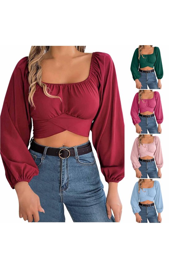 Womens T Shirts, Women's T-Shirt for Women Casual Sleeve Tie Waist Chiffon Top with Navel Front Red1 M