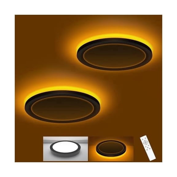 7 Inch LED Ceiling Light with Night Light 1800K, 2 Pack 3CCT Dimmable Light Fixtures with Remote Control,12W 1200lm Flush Mount Ceiling Lamp for Bedroom Bathroom Kitchen, Black