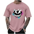 thumbnail image 1 of Zemub Summer Fashion Casual Men's Round Neck Printed T-shirt Top(Pink,XXXXL), 1 of 4