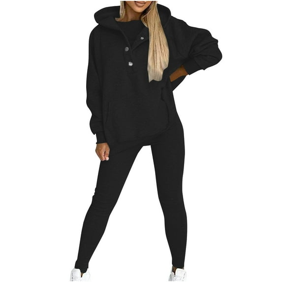Zemub Women Sweat Suit Hoodie And Leggings Casual And Comfortable Sweatshirt 2 Piece Suit(Black,3XL)