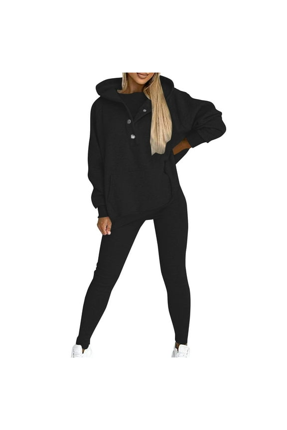 Women Sweat Suit Hoodie And Leggings Casual And Comfortable Sweatshirt 2 Piece Suit(Black,3XL)