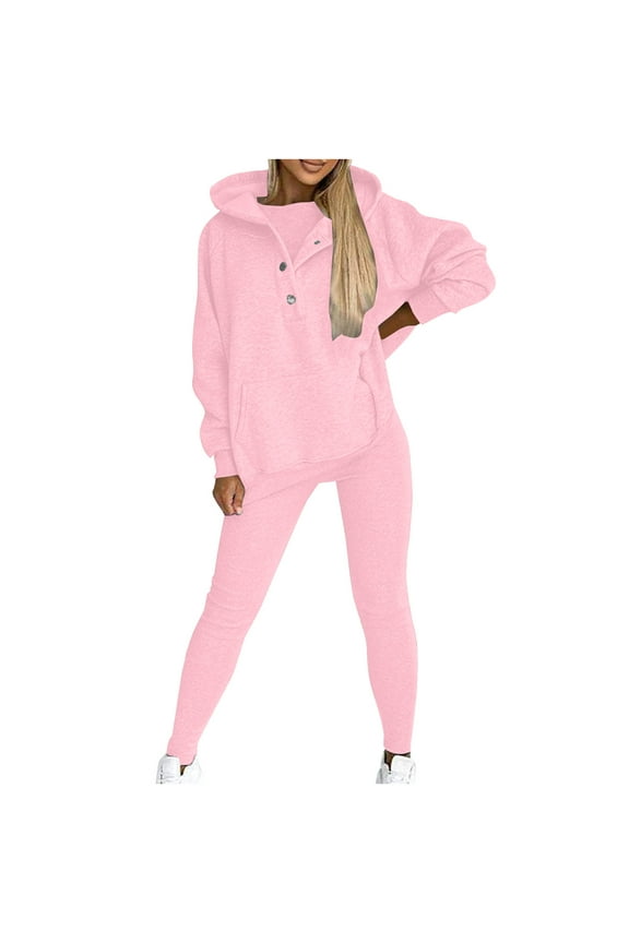Women Sweat Suit Hoodie And Leggings Casual And Comfortable Sweatshirt 2 Piece Suit(Pink,M)