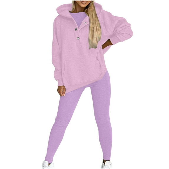 Zemub Women Sweat Suit Hoodie And Leggings Casual And Comfortable Sweatshirt 2 Piece Suit(Purple,XL)
