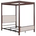 thumbnail image 1 of Zemy Queen Canopy Bed with 4 Posts, Beige Upholstery, Brown Metal, 1 of 7