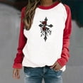 thumbnail image 1 of Zemzhal Adult Women's Halloween Shirts, Womens Raglan Sleeve Shirt Pullover Tops, Soft Loose Casual Crewneck Halloween Gift Sweatshirt for Women, Vintage Gothic Rose Flowers Skull Printed Shirts, 1 of 7