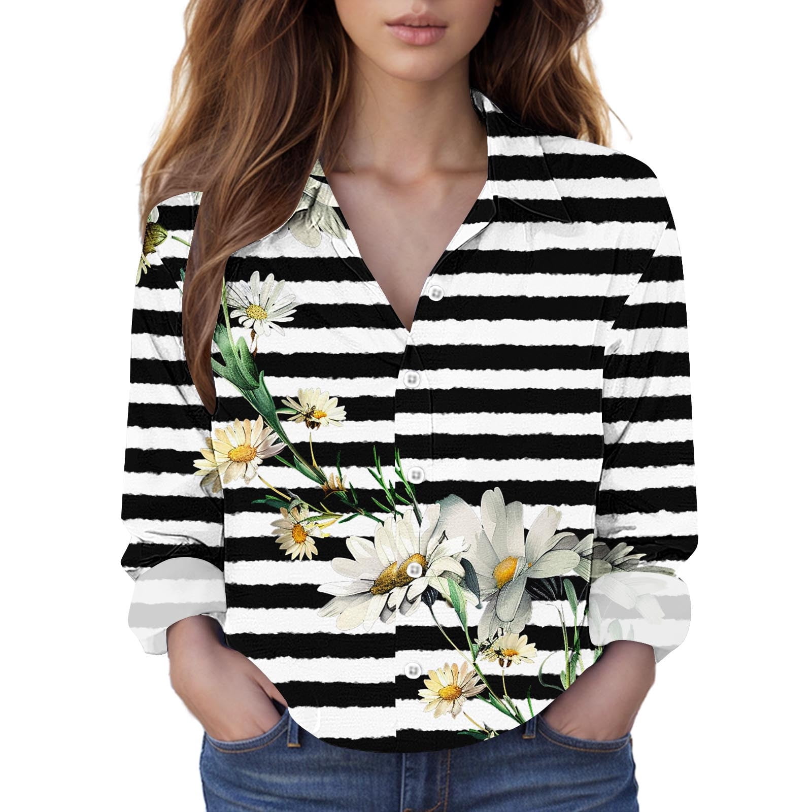 Women Button Down Shirts Printed Designer Shirt