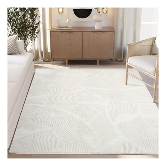 Zen 4' x 6' Cream Rug Neutral Brush Stroke Sandbrush Design, Medium Soft Area Rug for Living Room & Bedroom, Durable & Easy to Clean