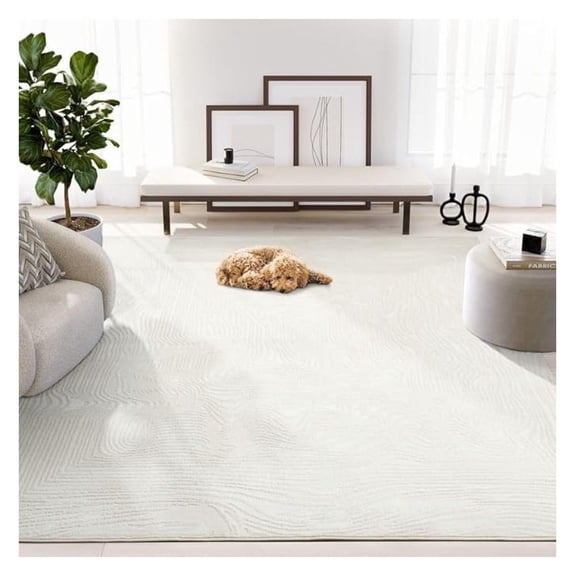 Zen 4' x 6' Cream Rug  Neutral Layered Wavy Borders Pattern, Medium Soft Area Rug for Living Room & Bedroom, Durable & Easy to Clean